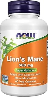 NOW Foods Supplements, Lion's Mane 500 mg, Super Mushroom, Made with Organic Lion's Mane Mushrooms, 60 Veg Capsules