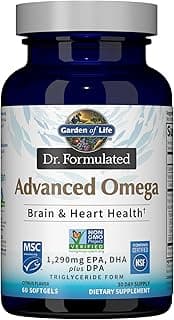 Garden of Life Dr. Formulated Advanced Omega Fish Oil - Lemon, 1,290mg EPA, DHA + DPA in Triglyceride Form, Single Source Omega 3 Supplement for Ultimate Brain & Heart Health, Non-GMO, 60 Softgels