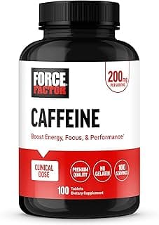 Force Factor Caffeine Pills 200mg, Boost Energy, Focus, Strength, and Performance, Premium Quality Tablets, Energy Support Supplement, 100 Tablets