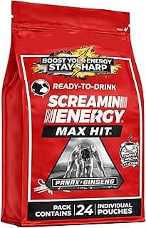 Screamin Energy Max Hit - Energy Shots Extra Strength with Ginseng & Caffeine - 100% B-1, B-2, B-3, B-6, B-7 and B12 Coffee Mocha, 24 Count
