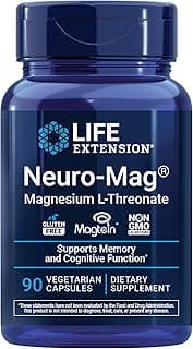 Life Extension Neuro-Mag Magnesium L-Threonate, Memory Health, Quick Thinking, Cognitive Health Support, Vegetarian, Non-GMO, 90 Vegetarian Capsules (144 mg from 2000 mg Magtein magnesium L-threonate