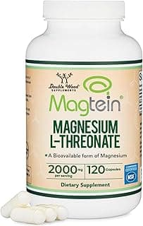 Magnesium L Threonate, Magtein - NSF Certified - Sleep and Cognitive Support – High Absorption – Most Bioavailable Form of Magnesium – 2,000 mg – 120 Capsules