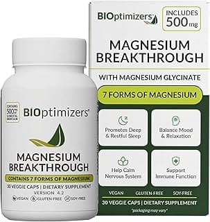 BIOptimizers Magnesium Breakthrough Supplement with 500mg - 7 Forms of Magnesium: Glycinate, Malate, Citrate, and More - Natural Support for Sleep and Cognitive Function -30 Capsules- Calming Vitamins