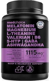 12-in-1 Melatonin Sleep Capsules - Natural Sleep Aids for Adults with Melatonin 5mg and Magnesium Glycinate 500mg, Sleep Aid with Ashwagandha, L Theanine, Valerian Root, GABA, 5-HTP (90ct, Pack of 1)