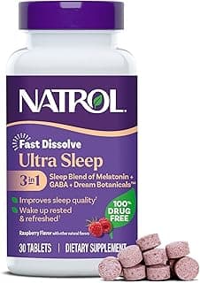 Natrol Ultra Sleep 3-in-1 100% Drug-Free Sleep Aid Blend with Melatonin, GABA & Botanicals, Dietary Supplement, Non-Habit Forming, 30 Fast Dissolve Tablets
